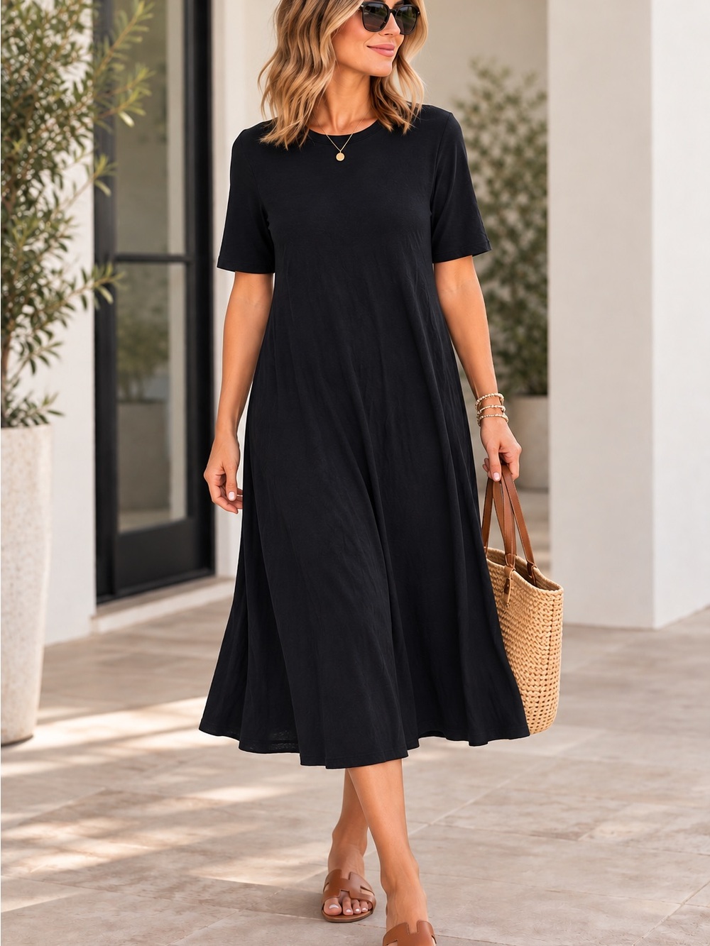 St. John's Bay Black Short-Sleeve Midi Dress